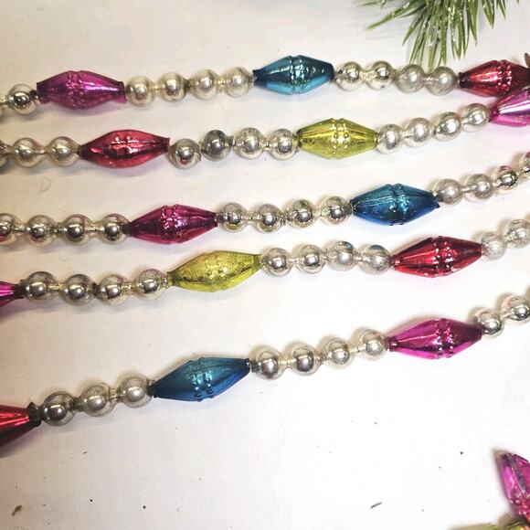 Vintage Christmas Tree Mercury Glass Bead Garland Double Indent Beads & Barrels - Picture 1 of 8